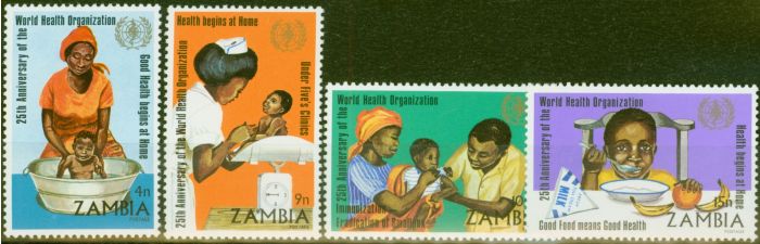Collectible Postage Stamp from Zambia 1973 W.H.O 25th Anniv set of 4 SG199-202 V.F MNH