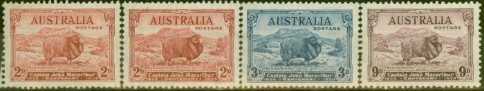Collectible Postage Stamp from Australia 1934 Macarthur set of 4 SG150-152 Both 2d`s Fine & Fresh Lightly Mtd Mint