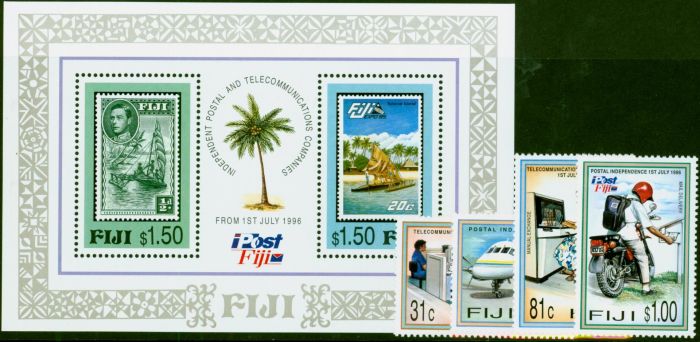Old Postage Stamp Fiji 1996 Postal & Telecoms Set of 5 SG956-MS960 V.F MNH