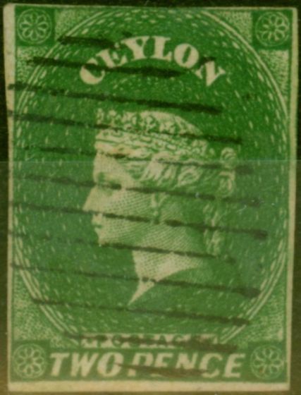 Old Postage Stamp from Ceylon 1857 2d Green SG3 Used