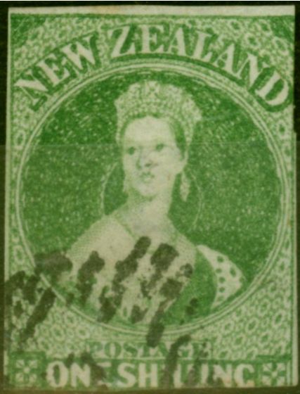 Old Postage Stamp from New Zealand 1864 1s Green SG100 Wmk NZ Good Used