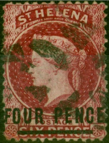 Rare Postage Stamp St Helena 1868 4d Carmine-Rose SG15 Type B Words 19mm Fine Used