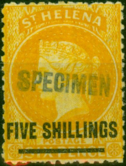 St Helena 1868 5s Orange Specimen SG20s Fine & Fresh MM Rare. Queen Victoria (1840-1901) Mint Stamps