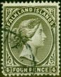 Old Postage Stamp from Falkland Islands 1889 4d Olive-Grey Black SG12 V.F.U
