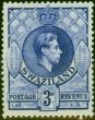Old Postage Stamp Swaziland 1938 3d Ultramarine SG32 Fine LMM