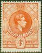 Rare Postage Stamp from Swaziland 1938 4d Orange SG33 P.13.5 x 13 Fine Very Lightly Mtd Mint