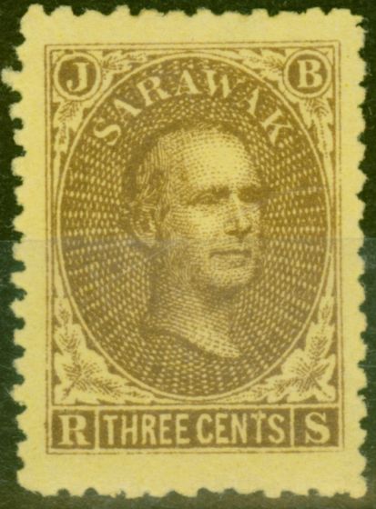 Rare Postage Stamp from Sarawak 1869 3c Brown-Yellow SG1 Fine Lightly Mtd Mint