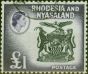 Rare Postage Stamp Rhodesia & Nyasaland 1959 £1 Black & Deep Violet SG31 Fine Used Stamp