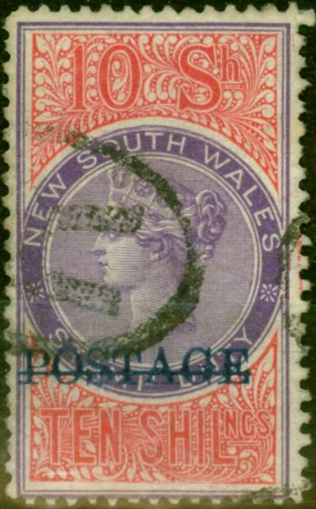 Valuable Postage Stamp N.S.W 1885 10s Mauve & Claret SG241c P.12 x 11 Fine Used