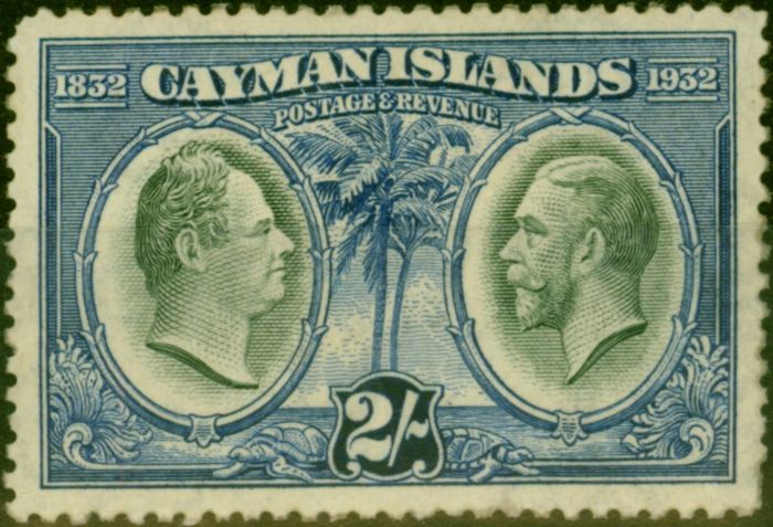 Rare Postage Stamp from Cayman Islands 1932 2s Black & Ultramarine SG93 Good Mtd Mint