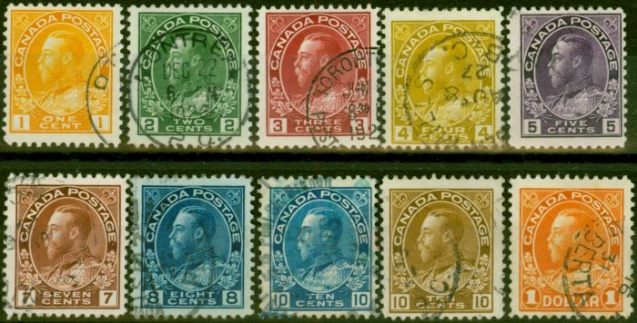 Collectible Postage Stamp Canada 1922-25 Set of 10 SG246-255 Fine Used
