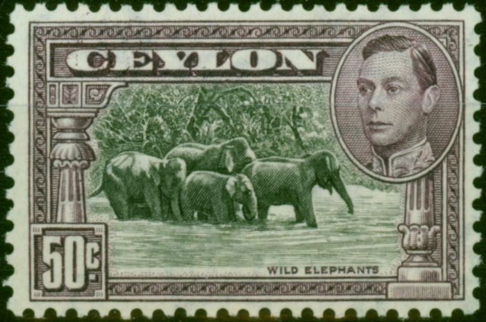 Valuable Postage Stamp Ceylon 1942 50c Black & Mauve SG394d P.11.5 x 11 Fine VLMM