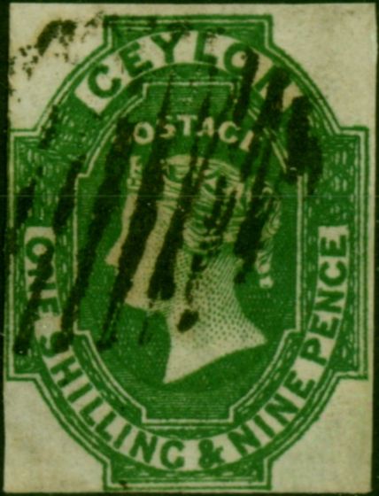 Ceylon 1857 1s9d Green SG11 Fine Used Example with 4 Margins Queen Victoria (1840-1901) Valuable Stamps