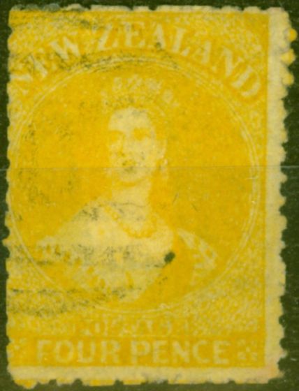 Valuable Postage Stamp from New Zealand 1866 4d Yellow SG120 Good Used (2)