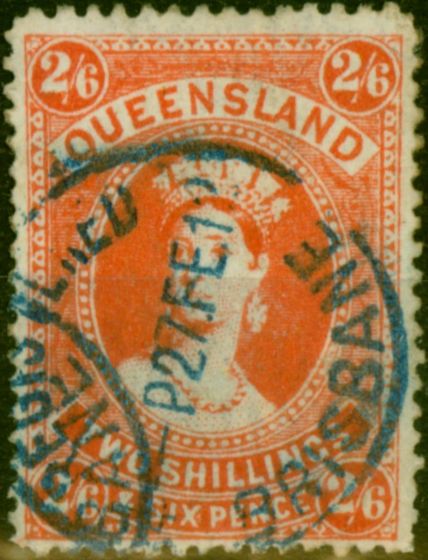 Rare Postage Stamp from Queensland 1911 2s6d Reddish Orange SG309b Fine Used 'Brisbane CDS'