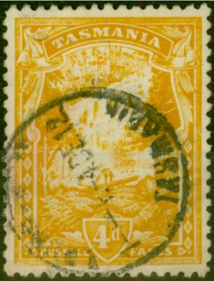 Old Postage Stamp Tasmania 1912 4d Orange-Yellow SG247da P.11 Fine Used