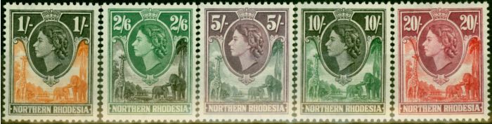 Old Postage Stamp Northern Rhodesia 1953 Set of 5 Top Values SG70-74 Fine & Fresh MM