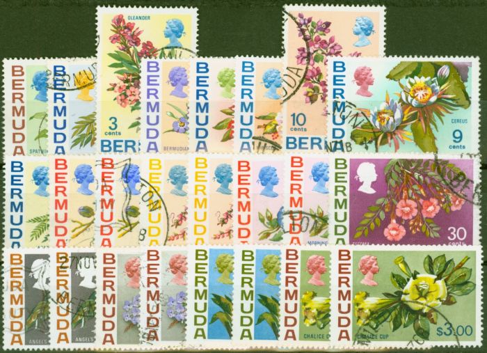 Collectible Postage Stamp from Bermuda 1970-75 Flowers set of 24 SG249-265a V.F.U Stamps