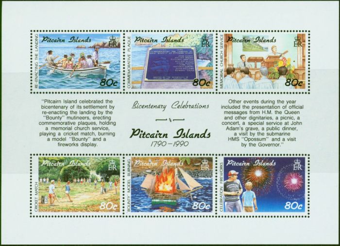 Collectible Postage Stamp Pitcairn Islands 1991 Pitcairn Settlement Set of 6 Mini Sheet SG389-394 V.F MNH