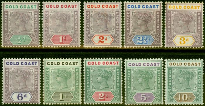Rare Postage Stamp from Gold Coast 1898-1902 Set of 10 SG26-34 Fine Mounted Mint