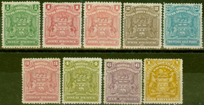 Old Postage Stamp from Rhodesia 1898-1905 set of 9 to 1s SG75-84 (Both 1d) Fine Mtd Mint