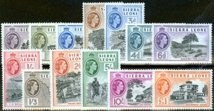 Rare Postage Stamp from Sierra Leone 1956 set of 13 SG210-222 V.F Very Lightly Mtd Mint