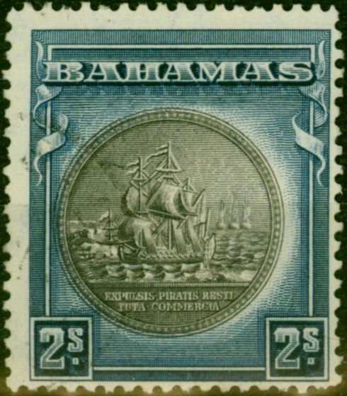 Old Postage Stamp Bahamas 1943 2s Brownish Black & Indigo SG131b Fine Used