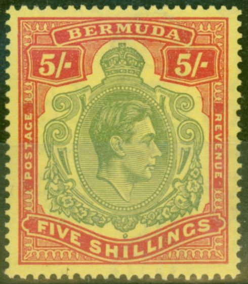 Old Postage Stamp from Bermuda 1938 5s Green & Red-Yellow SG118 Fine Mtd Mint