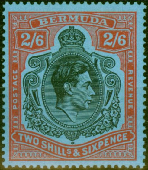 Old Postage Stamp Bermuda 1943 2s6d Black & Red-Blue-Blue SG117b Fine MM