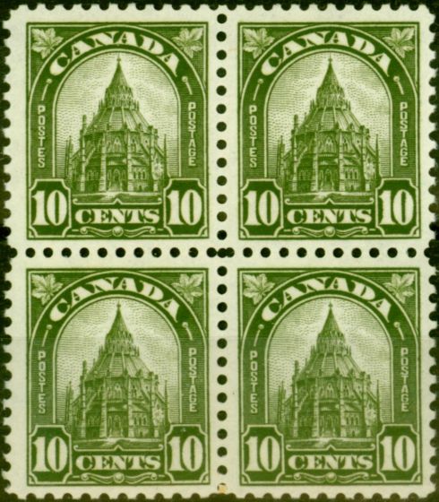 Rare Postage Stamp from Canada 1930 10c Olive-Green SG299 Very Fine MNH Block of 4