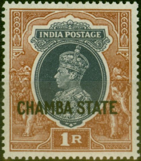 Old Postage Stamp Chamba 1938 1R Grey & Red-Brown SG94 Fine & Fresh MM