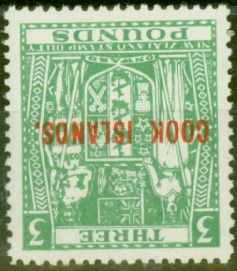 Rare Postage Stamp from Cook Islands 1953 £3 Green SG135w Wmk Inverted V.F MNH