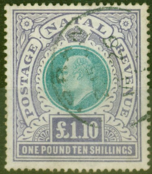 Rare Postage Stamp from Natal 1902 £1.10s Green & violet SG143 Fine Used