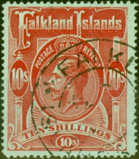 Valuable Postage Stamp from Falkland Islands 1914 10s Red Green SG68 Superb Used Stamp
