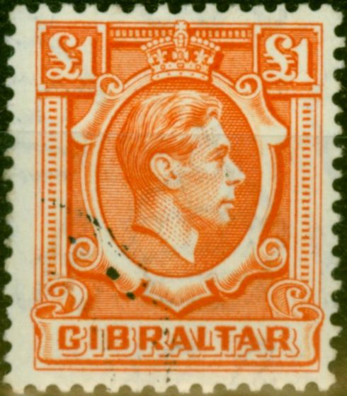 Old Postage Stamp Gibraltar 1938 £1 Orange SG131 Fine Used