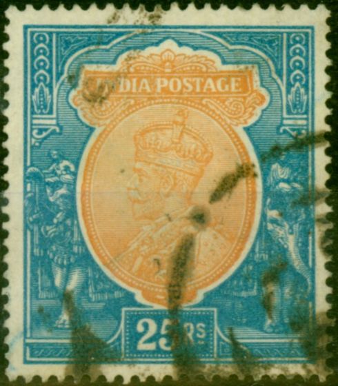 India 1925 25R Orange & Blue SG219 Good Used  King George V (1910-1936) Rare Stamps