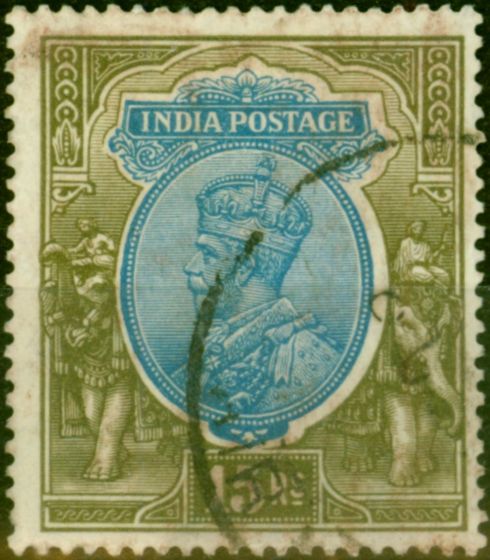 Rare Postage Stamp from India 1928 15R Blue & Olive SG218 Good Used