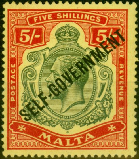 Collectible Postage Stamp from Malta 1922 5s Green & Red-Yellow SG113 V.F Very Lightly Mounted Mint