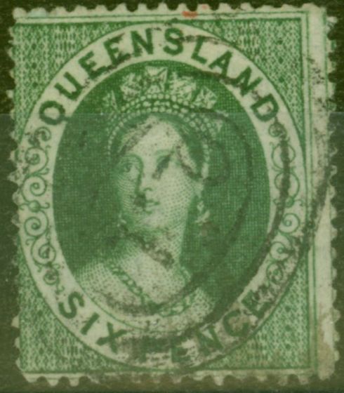 Old Postage Stamp from Queensland 1860 6d Green SG6 Fine Used (3)