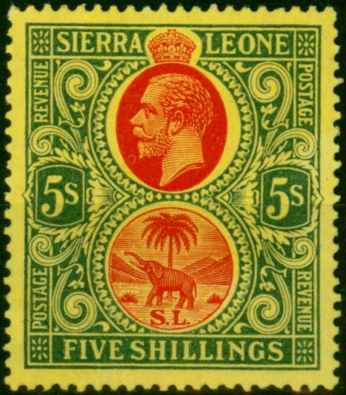 Old Postage Stamp Sierra Leone 1912 5s Red & Green-Yellow SG126 Good MM
