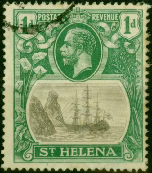 St Helena 1922 1d Grey & Green SG98a 'Broke Mainmast' Fine Used . King George V (1910-1936) Used Stamps