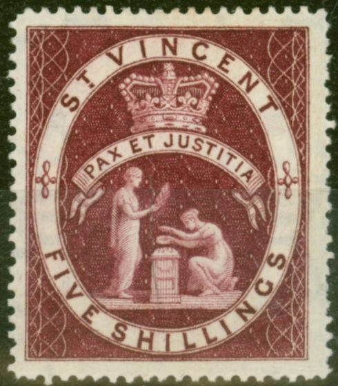 Collectible Postage Stamp from St Vincent 1893 5s Brown-Lake SG53b Fine Mint Hinged