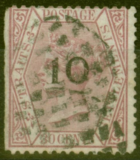 Rare Postage Stamp from Straits Settlements 1880 10 0n 30c Claret SG24 Type C Ave Used