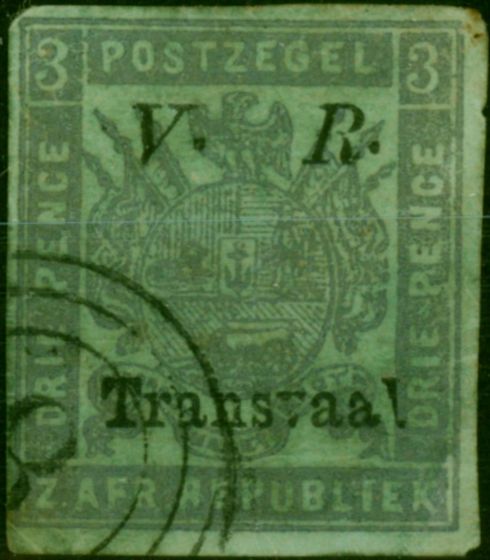 Old Postage Stamp Transvaal 1879 3d Mauve-Green SG119e Type 7 Fine Used