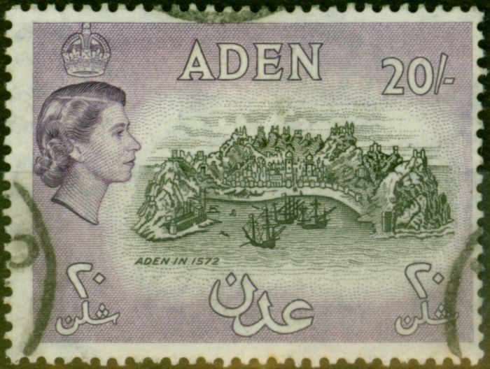 Rare Postage Stamp from Aden 1957 20s Black & Deep Lilac SG72 Fine Used