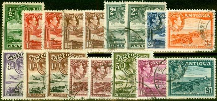 Collectible Postage Stamp from Antigua 1938-51 Extended Set of 17 SG98-109 Fine Used CV £190