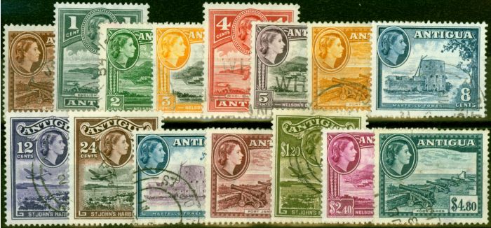 Old Postage Stamp from Antigua 1953-56 Set of 15 SG120a-134 Fine Used