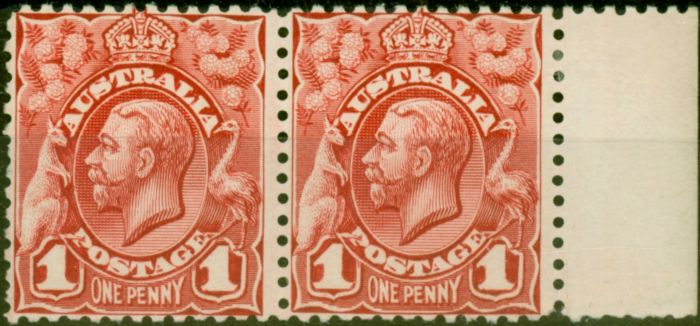Old Postage Stamp from Australia 1913 1d Red SG17 Fine Very Lightly Mtd Mint Pair