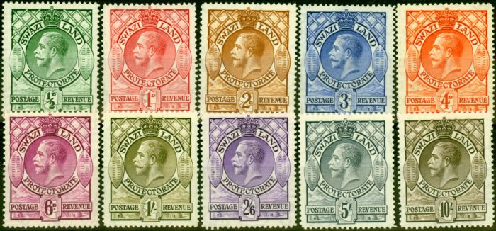 Old Postage Stamp from Swaziland 1933 Set of 10 SG11-20 Fine Very LMM