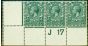 Valuable Postage Stamp from GB 1913 4d Deep Grey-Green SG378 Fine Mtd Mint Control J17 Marginal Strip of 3